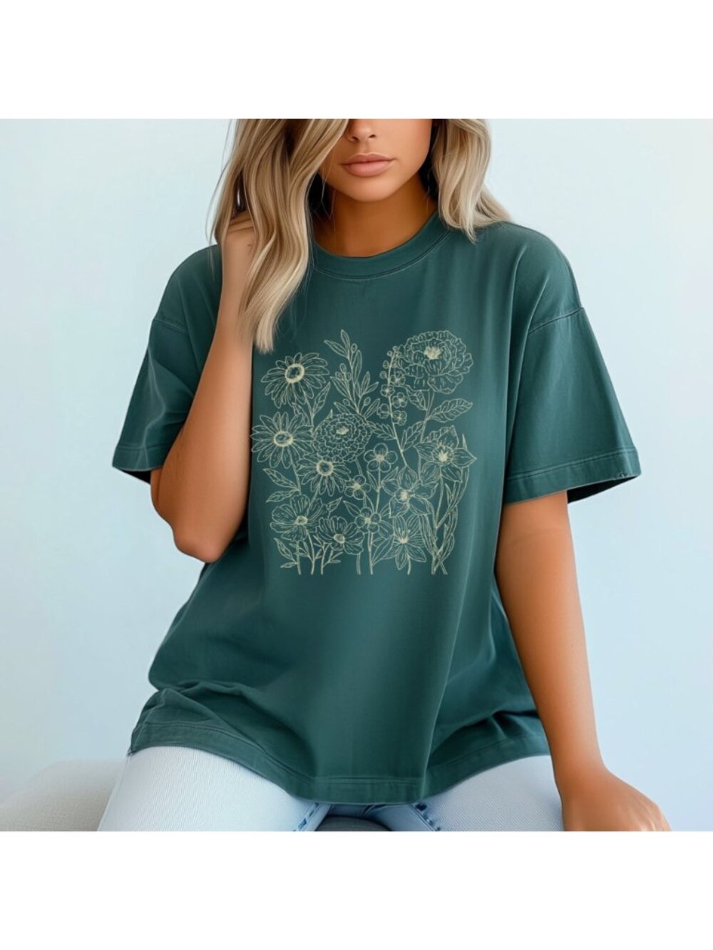 Floral Graphic Tee, Artistic Flower Shirt, Boho Chic Top, Women's Casual T-Shirt - Picture 7 of 16
